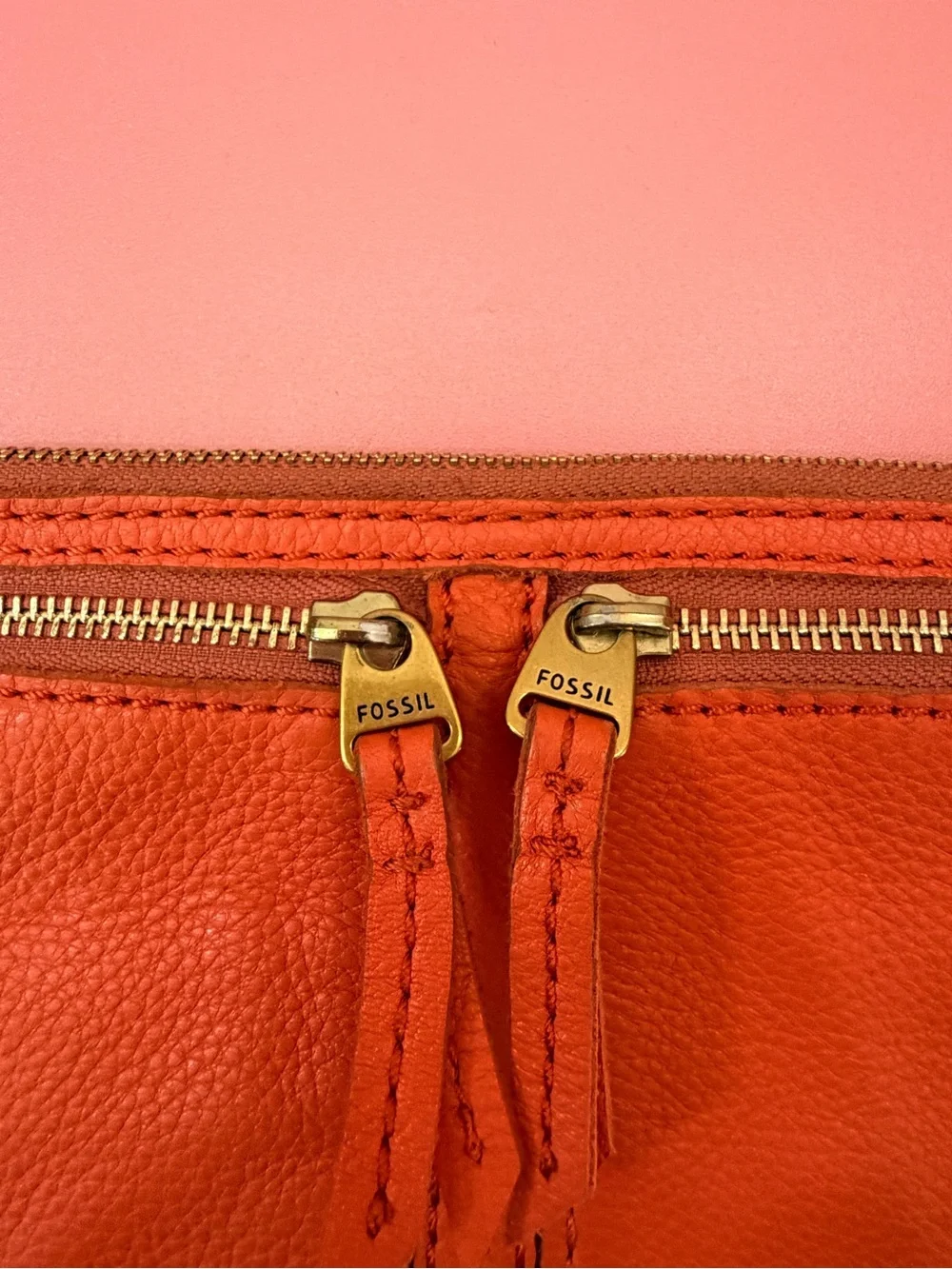 Fossil Orange Leather Zip Crossbody